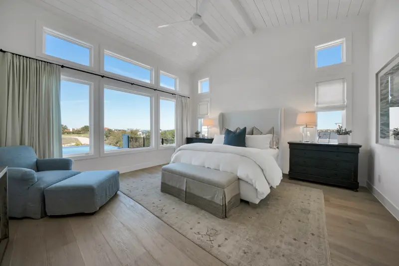 Primary suite with Lake Travis views — Austin real estate photography